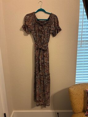 Cato Brown Paisley Off-Shoulder Maxi Dress